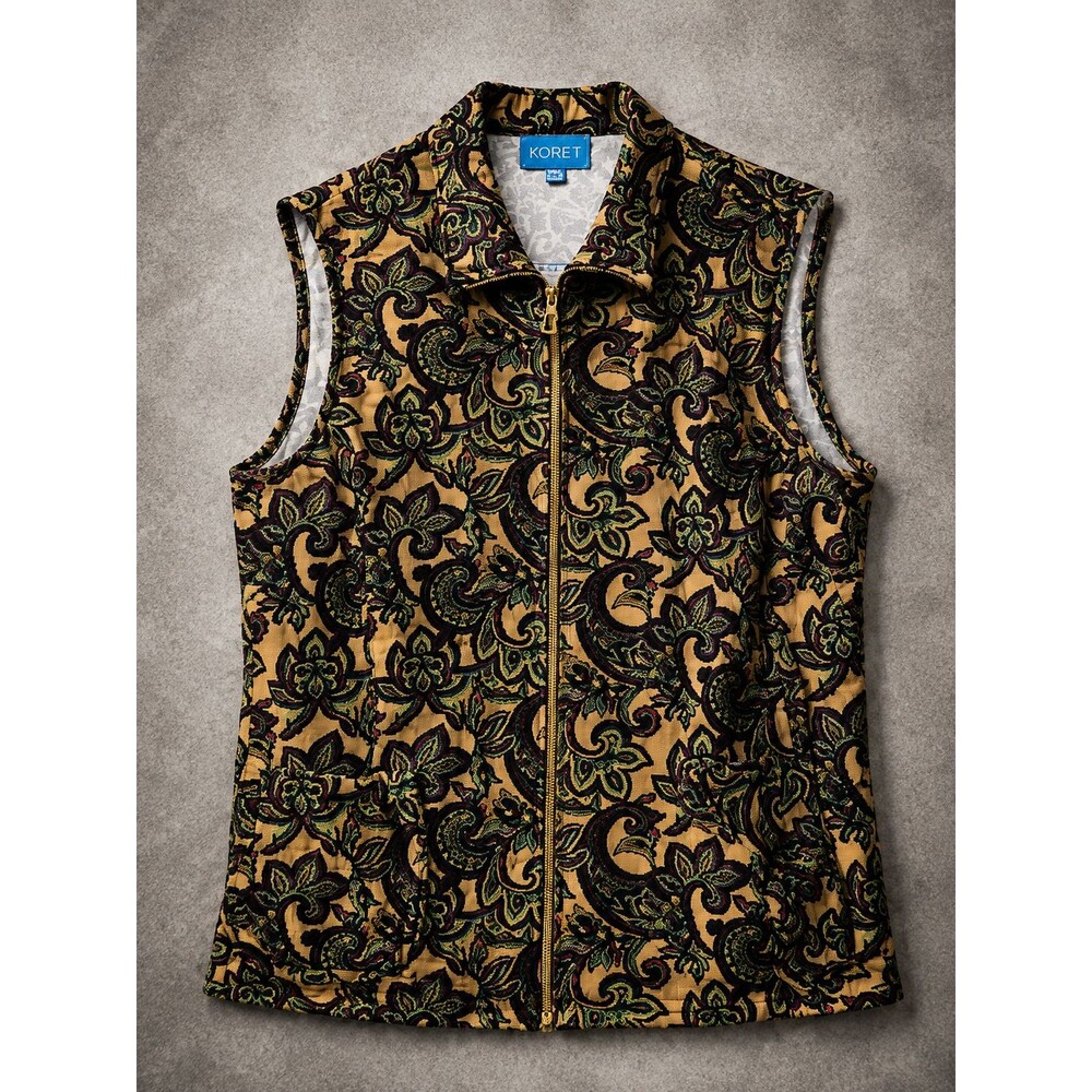 Koret Paisley Tapestry Vest Petite Lg Zip Front Boho Gobelincore Vintage Style
